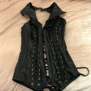 Faux leather black lace up corset